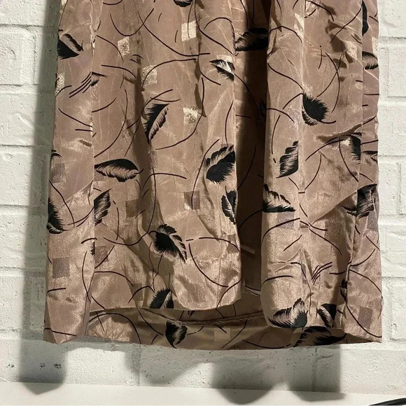 Vintage MIDI Dress with Feather Pattern Size 16 Tie Waist Brown Black Shimmer - Picture 11 of 14